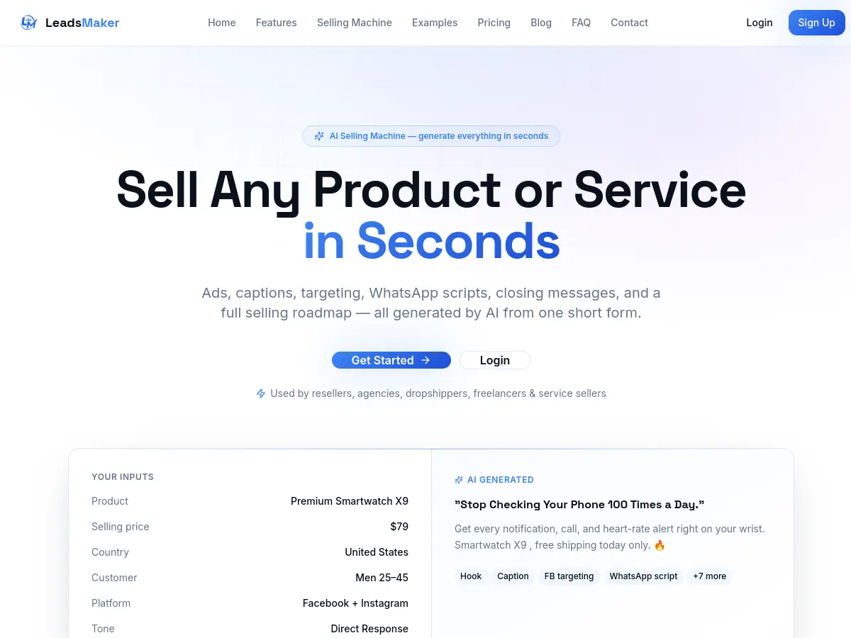 LeadsMaker live website homepage